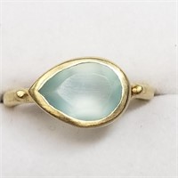 $180 Silver Gold Plated Chalcedony Ring (Size 5.3g