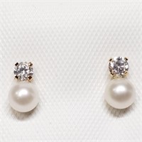 $240 14 KT Gold Pearl and CZ Earrings