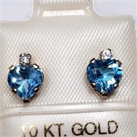$300 10 KT Gold Blue Topaz and CZ Earrings (Made i