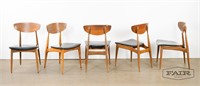 Five Walnut and Vinyl Dining Chairs