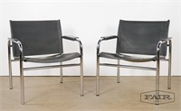 Tubular Chrome and Leather Lounge Chairs