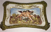 French Porcelain And Brass Tray