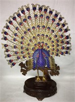 Enameled Filigree Peacock Sculpture