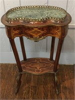 Inlaid Two Tier Side Table With Marble Top