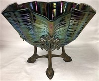 Loetz Art Glass Bowl On Art Nouveau Stand