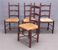 Set Of Four 19th c. Ladderback Chairs