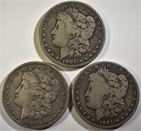 3-1901-O MORGAN DOLLARS, VG/F BETTER DATE