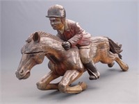 Large Folk Art Carved Jockey And Horse