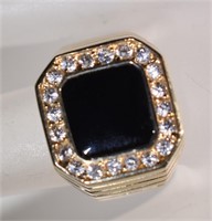 BLACK ONYX 14k MENS RING w/CZ's