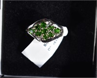 RING w/ NINE SMALL GREEN STONES  SIZE 6