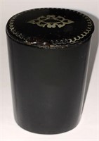 Black Lacquer Snuff Box With Silver Overlay Lid