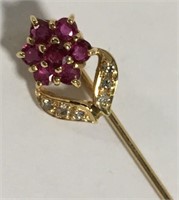 14k Gold, Diamond & Ruby Stick Pin