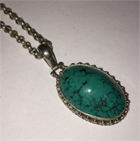 Sterling Silver And Turquoise Pendant Necklace