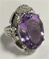 14k White Gold & Diamond Ring, Large Purple Stone