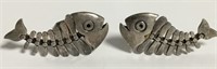 Pair Of Mexico Sterling Silver Fishbone Cuff Links