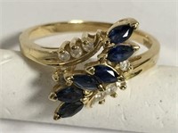 14k Gold, Diamond And Blue Sapphire Ring