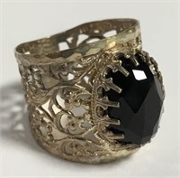 Sterling Silver & Black Stone Ring