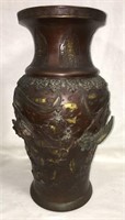 Oriental Bronze High Relief Dragon Scene Vase