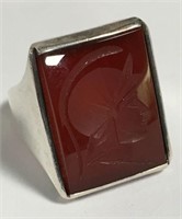 Sterling Silver Ring With Carnelian Carved Cameo