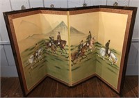 Signed Oriental Hand Painted Four Panel Screen