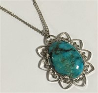 Sterling Silver & Turquoise Pendant On Chain