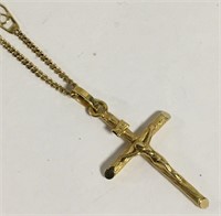 18k Gold Crucifix Pendant On 14k Gold Chain