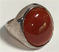 Italy 950 Sterling Silver & Carnelian Ring