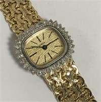 14k Gold And Diamond Ladies Wrist Watch