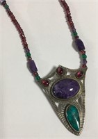 Sterling Silver, Amethyst & Misc. Stone Necklace