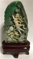 Oriental Jade Carving On Fitted Base