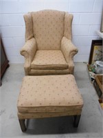 Wingback chair and ottoman Tan color has frey on