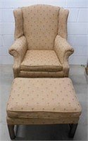 Tan colored wingback chair #2 and ottoman