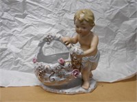 Porcelain Basket and Cherub 8"x8" in size