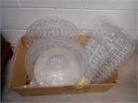Large box lot of clear plastic serving items