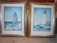 2 light house prints in frames