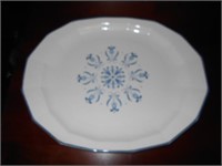 white and blue Harkerware platter.