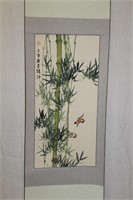 Japanese hand painted scroll with  case