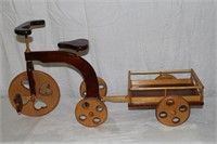 Hand crafted doll tricycle and cart approx 30"L