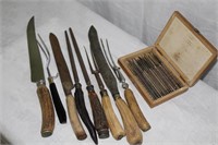 Carving knives, forks and sharpening steel