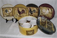 4 Decorator Rooster 8.25" plates and matching