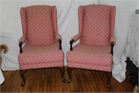 Queen Anne open arm wing back chairs