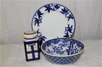 Blue and white 8.5" plate, 7.5" bowl and a 5.25"