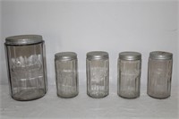 5 Depression Hoosier jars, coffee