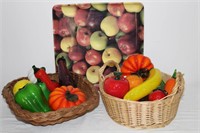 China Apple tray, 13.25" square apple & 2 baskets