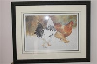 Framed signed and numbered print "Shaker Chickens"
