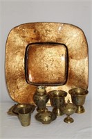 Collection of brass 14" square glass platter