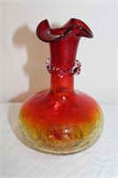 Amberina glass hand blown 6.5" vase clear