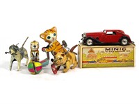 Tri-Ang Minic Car Dog Cat Vintage Wind-up Tin Toys