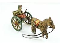 Vintage Tin Horse Pulling Boy in Cart