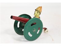 Spring Loaded Tin Cannon with Soldier Vintage Toy